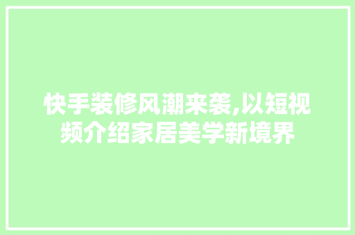 快手装修风潮来袭,以短视频介绍家居美学新境界 现代风格装饰 快手装修风潮来袭,以短视频介绍家居美学新境界 现代风格装饰
