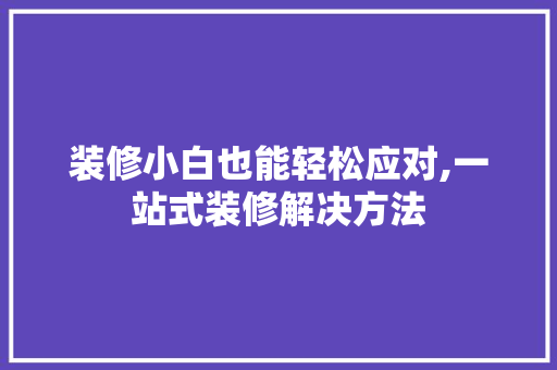 装修小白也能轻松应对,一站式装修解决方法