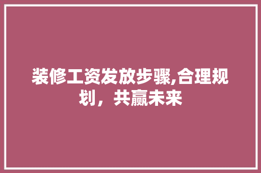 装修工资发放步骤,合理规划，共赢未来