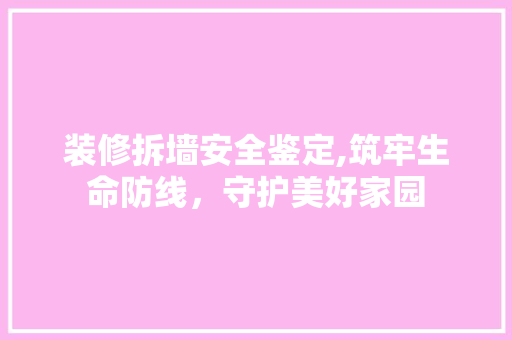 装修拆墙安全鉴定,筑牢生命防线，守护美好家园