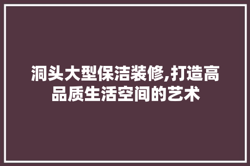 洞头大型保洁装修,打造高品质生活空间的艺术