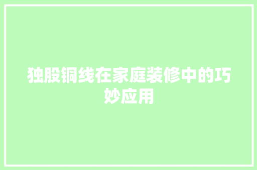 独股铜线在家庭装修中的巧妙应用