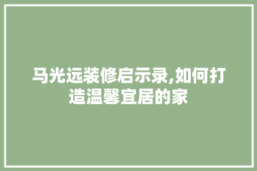 马光远装修启示录,如何打造温馨宜居的家 软装设计