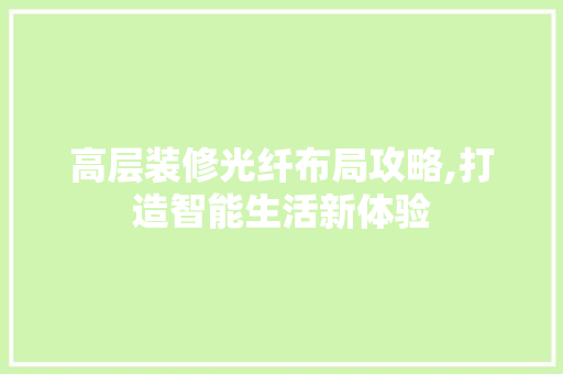 高层装修光纤布局攻略,打造智能生活新体验