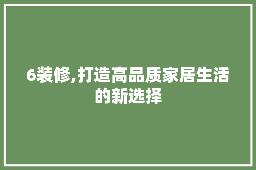 6装修,打造高品质家居生活的新选择 家居装修