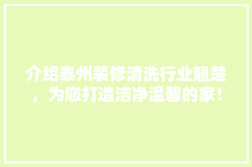 介绍泰州装修清洗行业翘楚，为您打造洁净温馨的家！