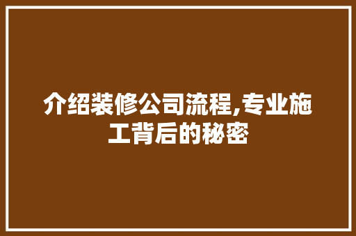 介绍装修公司流程,专业施工背后的秘密 现代风格装饰