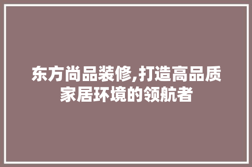 东方尚品装修,打造高品质家居环境的领航者 现代风格装饰