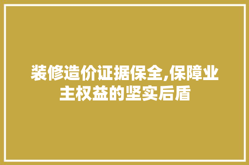 装修造价证据保全,保障业主权益的坚实后盾