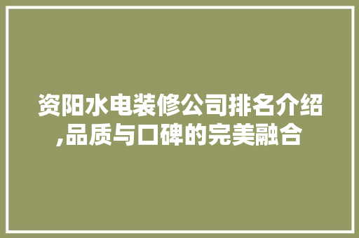 资阳水电装修公司排名介绍,品质与口碑的完美融合