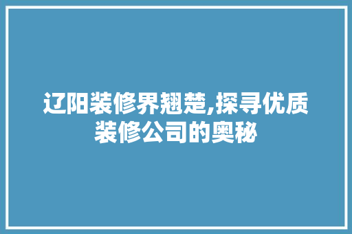 辽阳装修界翘楚,探寻优质装修公司的奥秘