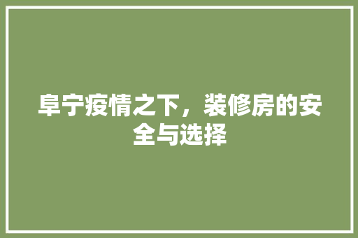 阜宁疫情之下，装修房的安全与选择