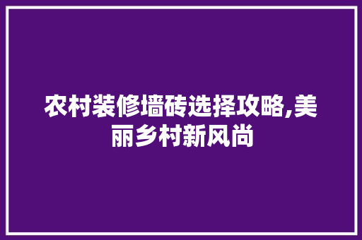 农村装修墙砖选择攻略,美丽乡村新风尚 卧室装修