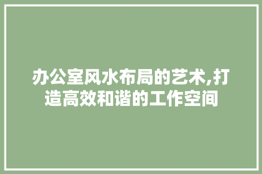 办公室风水布局的艺术,打造高效和谐的工作空间