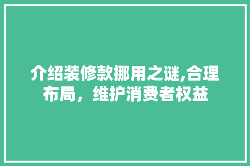 介绍装修款挪用之谜,合理布局，维护消费者权益 现代风格装饰