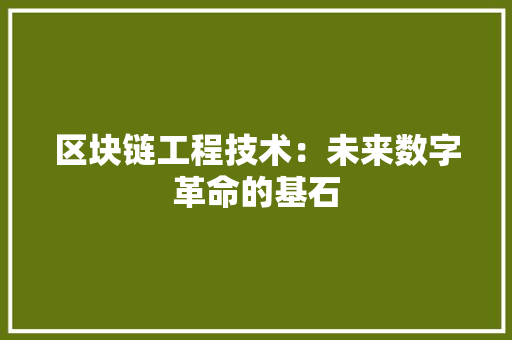区块链工程技术：未来数字革命的基石 家居装修
