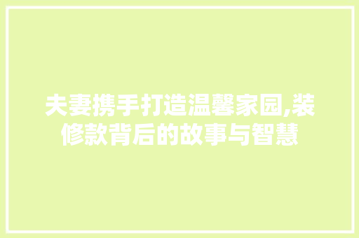 夫妻携手打造温馨家园,装修款背后的故事与智慧