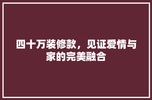 四十万装修款，见证爱情与家的完美融合