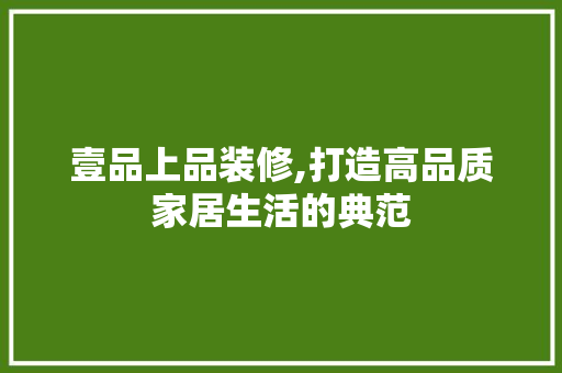 壹品上品装修,打造高品质家居生活的典范