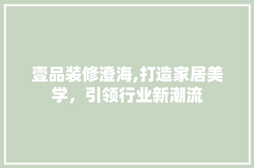 壹品装修澄海,打造家居美学，引领行业新潮流