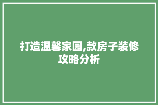 打造温馨家园,款房子装修攻略分析 家居装修