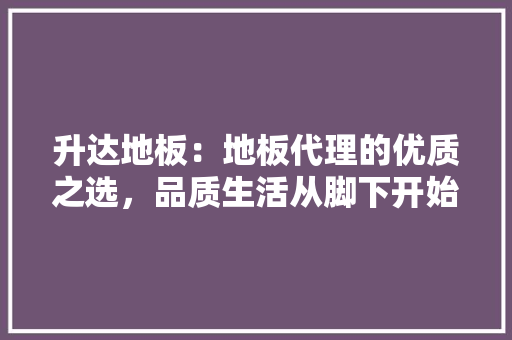 升达地板：地板代理的优质之选，品质生活从脚下开始 家居装修