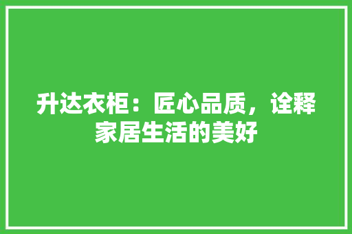 升达衣柜：匠心品质，诠释家居生活的美好 家居装修