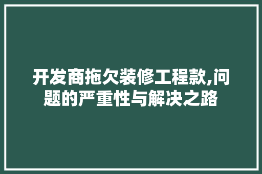 开发商拖欠装修工程款,问题的严重性与解决之路 软装设计