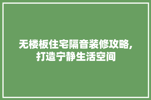 无楼板住宅隔音装修攻略,打造宁静生活空间 中式风格装饰