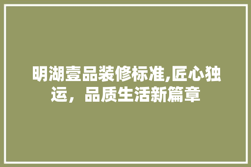 明湖壹品装修标准,匠心独运，品质生活新篇章 软装设计