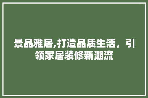 景品雅居,打造品质生活，引领家居装修新潮流 现代风格装饰