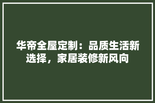 华帝全屋定制：品质生活新选择，家居装修新风向 家居装修