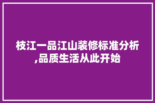 枝江一品江山装修标准分析,品质生活从此开始