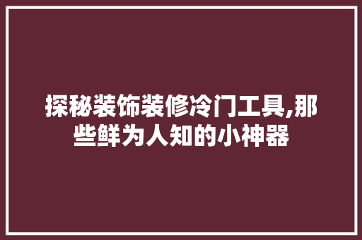 探秘装饰装修冷门工具,那些鲜为人知的小神器 地板材料