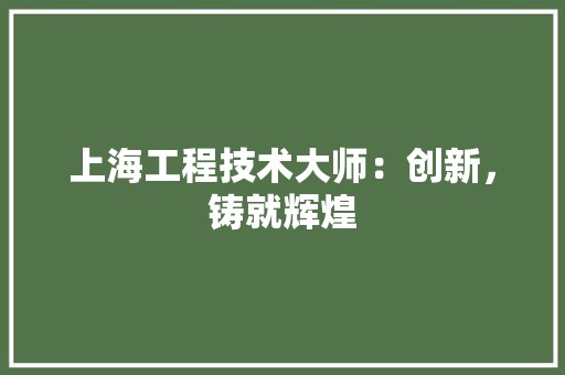 上海工程技术大师：创新，铸就辉煌
