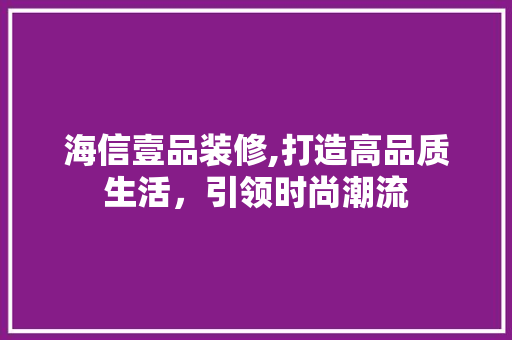 海信壹品装修,打造高品质生活，引领时尚潮流