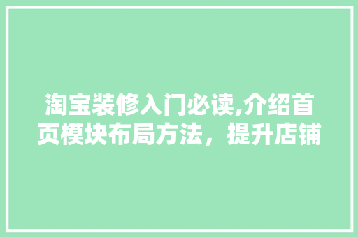 淘宝装修入门必读,介绍首页模块布局方法，提升店铺流量与转化率！