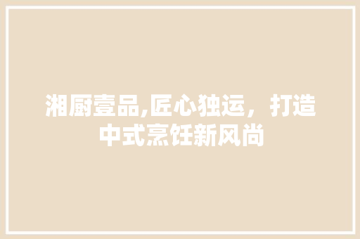 湘厨壹品,匠心独运，打造中式烹饪新风尚 家居装修