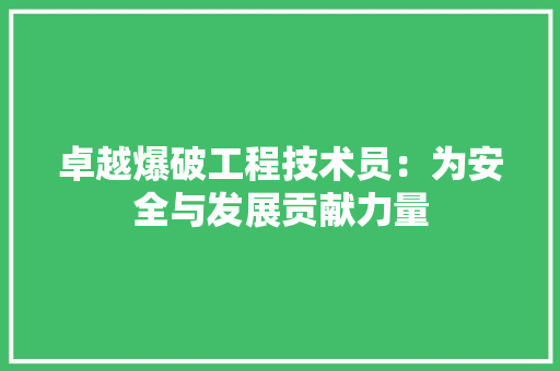 卓越爆破工程技术员：为安全与发展贡献力量 家居装修