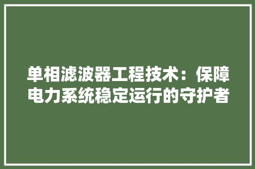 单相滤波器工程技术：保障电力系统稳定运行的守护者 家居装修