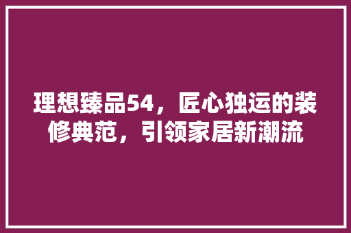 理想臻品54，匠心独运的装修典范，引领家居新潮流 家居装修