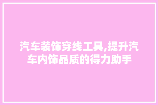 汽车装饰穿线工具,提升汽车内饰品质的得力助手 软装设计