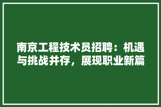 南京工程技术员招聘：机遇与挑战并存，展现职业新篇章 家居装修