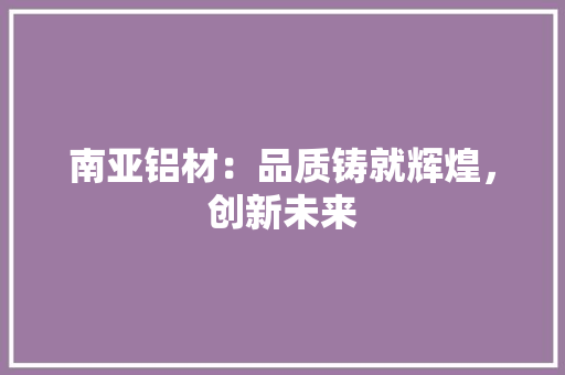 南亚铝材：品质铸就辉煌，创新未来 家居装修