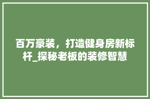 百万豪装，打造健身房新标杆_探秘老板的装修智慧