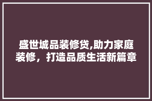 盛世城品装修贷,助力家庭装修，打造品质生活新篇章 现代风格装饰