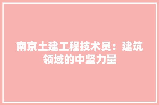 南京土建工程技术员：建筑领域的中坚力量 家居装修