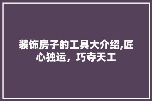 装饰房子的工具大介绍,匠心独运，巧夺天工 家居装修