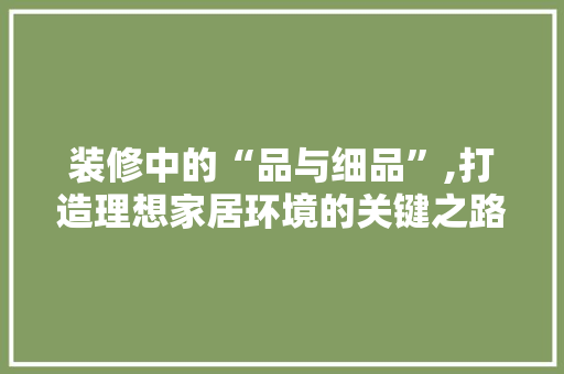 装修中的“品与细品”,打造理想家居环境的关键之路 现代风格装饰