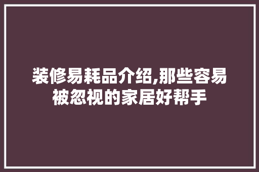 装修易耗品介绍,那些容易被忽视的家居好帮手 现代风格装饰